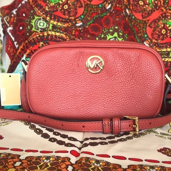 Brand New Michael Kors Genuine Leather Cinnamon Double Zippered Crossbody Purse - Picture 14 of 14